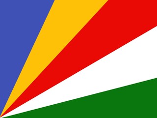 Seychelles - Flag with five triangular stripes in blue, yellow, red, white, and green.