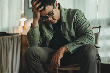 sad serious illness man.depressed emotion panic attacks alone sick people fear stressful...