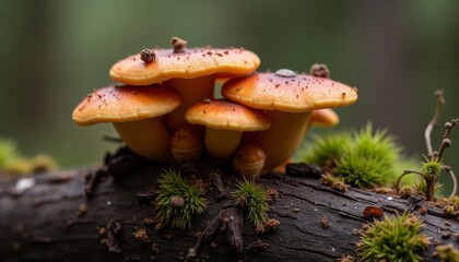  Natures bounty  A cluster of vibrant mushrooms on a mossy log