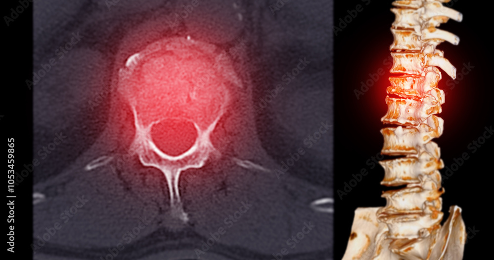 Poster lumbar spine ct imaging with l1 compression fracture.a vivid ct scan image highlighting a compressio