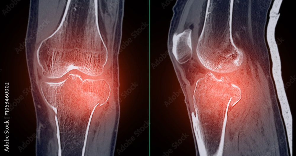 Poster ct imaging of tibia and fibula fracture in trauma case .a detailed ct scan highlighting a traumatic 