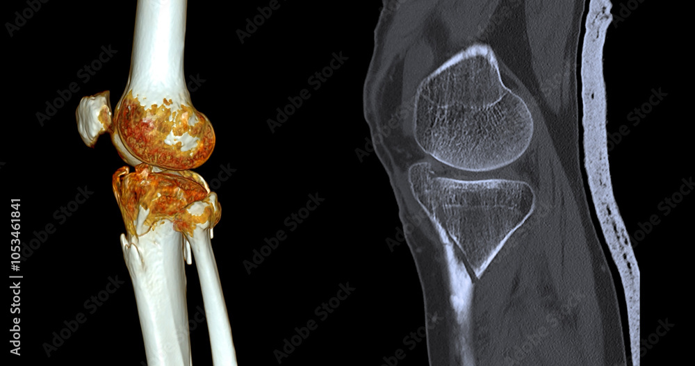 Poster ct imaging of tibia and fibula fracture in trauma case .a detailed ct scan highlighting a traumatic 