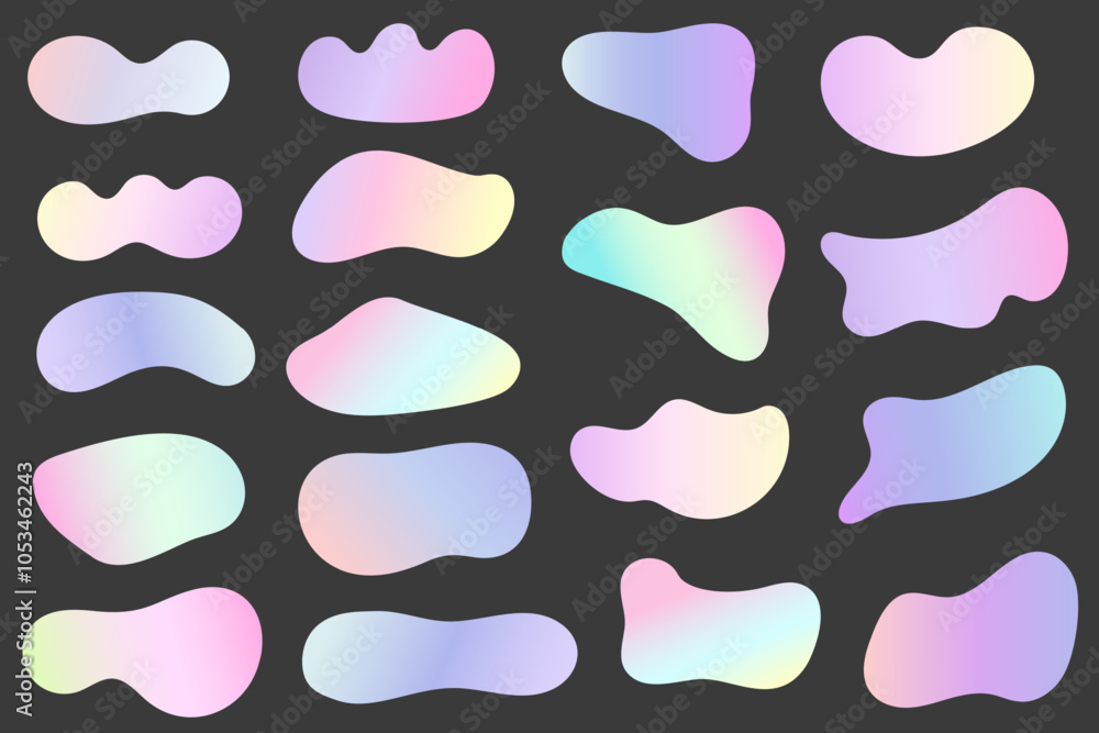 Poster abstract gradient shapes. fluid vector blobs with liquid color gradation. organic irregular watercol