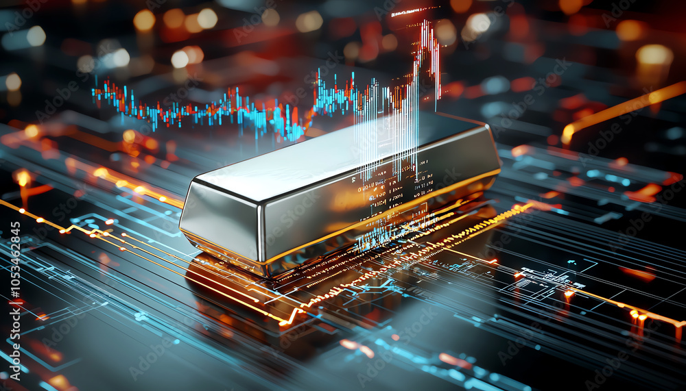 Poster digital financial landscape featuring gold bars and data visualizations a fusion of wealth and techn