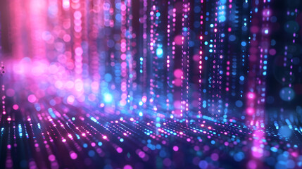 binary code background, blue and purple color streaming bytes of binary code