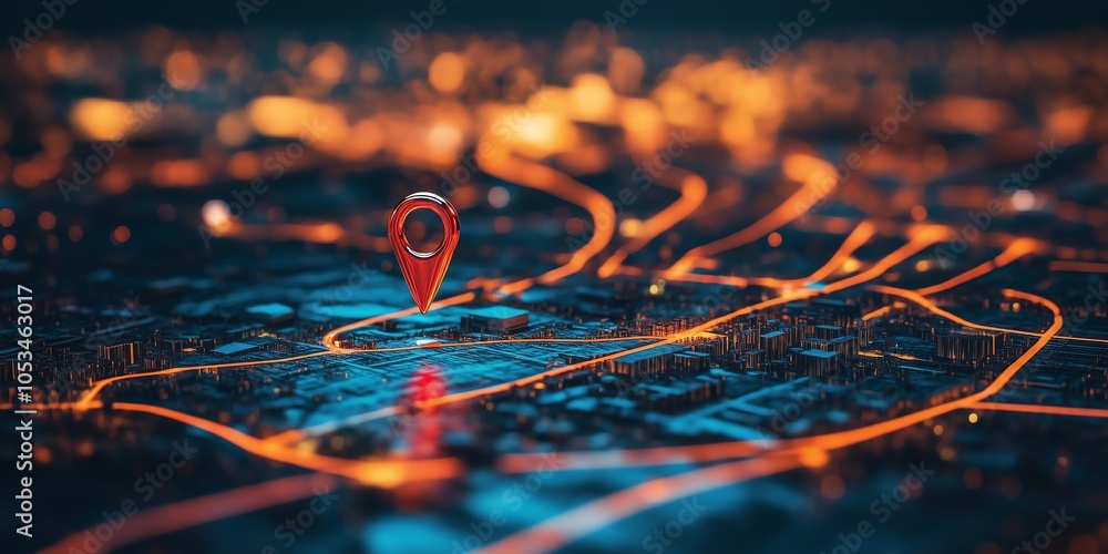 Poster ai technology in gps: digital map with location pin highlighting innovation in logistics, navigation