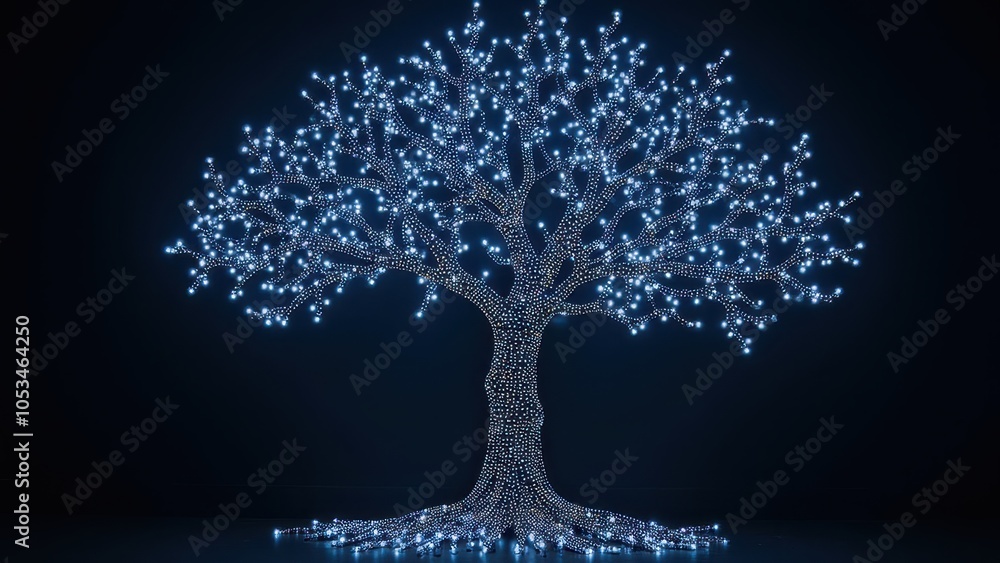 Poster illuminated tree of technology and ai concepts