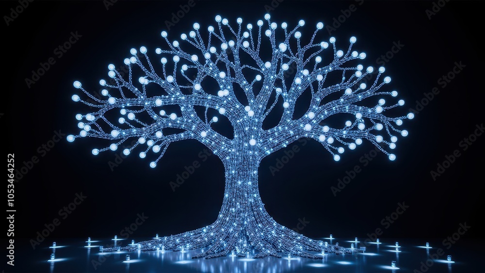 Poster illuminated tree of technology and ai concepts