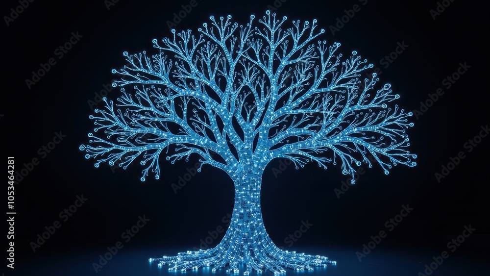 Poster illuminated tree representing technology and ai concepts
