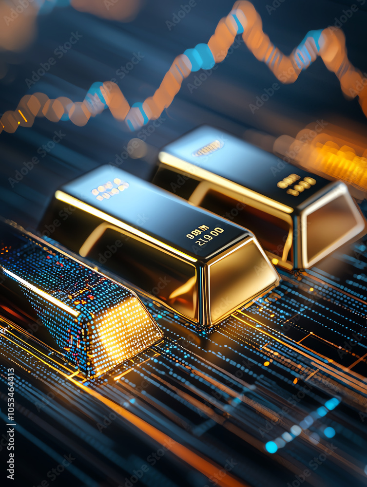 Poster visual representation of wealth exploring the intersection of digital growth trends and gold investm