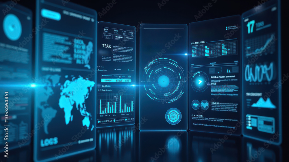 Poster futuristic digital interface with analytics and data