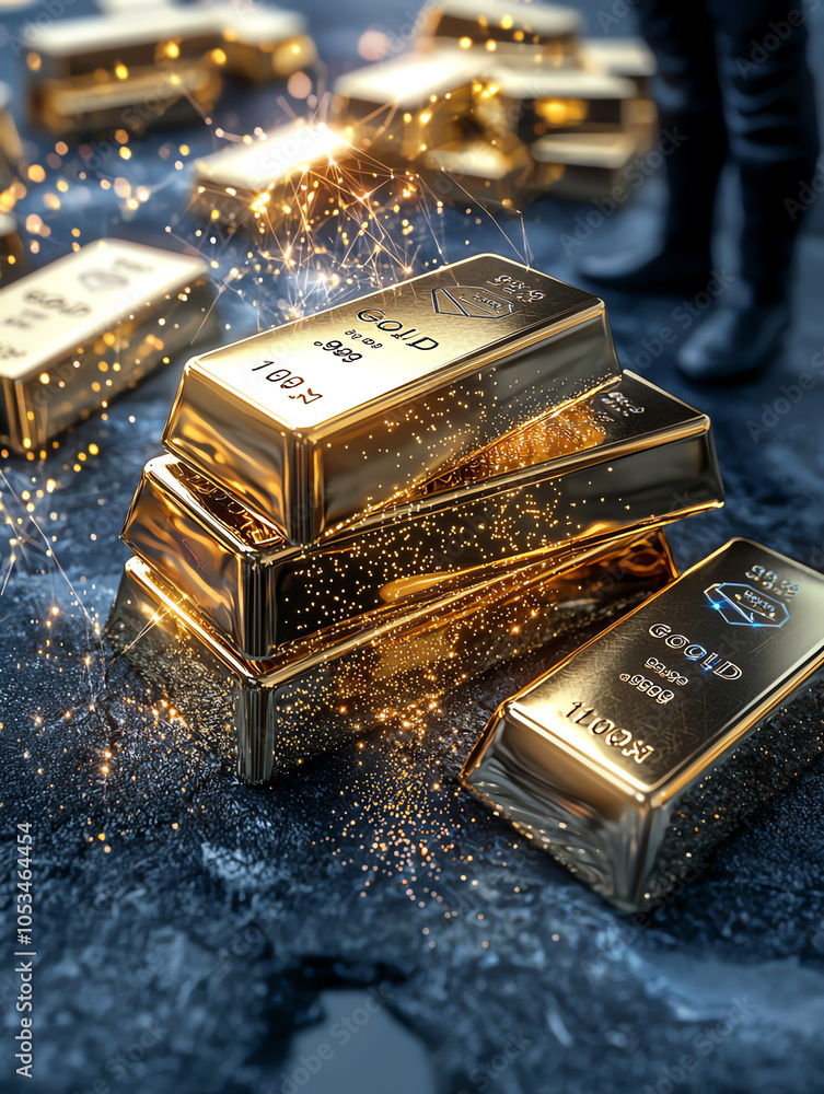Poster exploring the intersection of wealth and digital growth a visual representation of gold bars signify