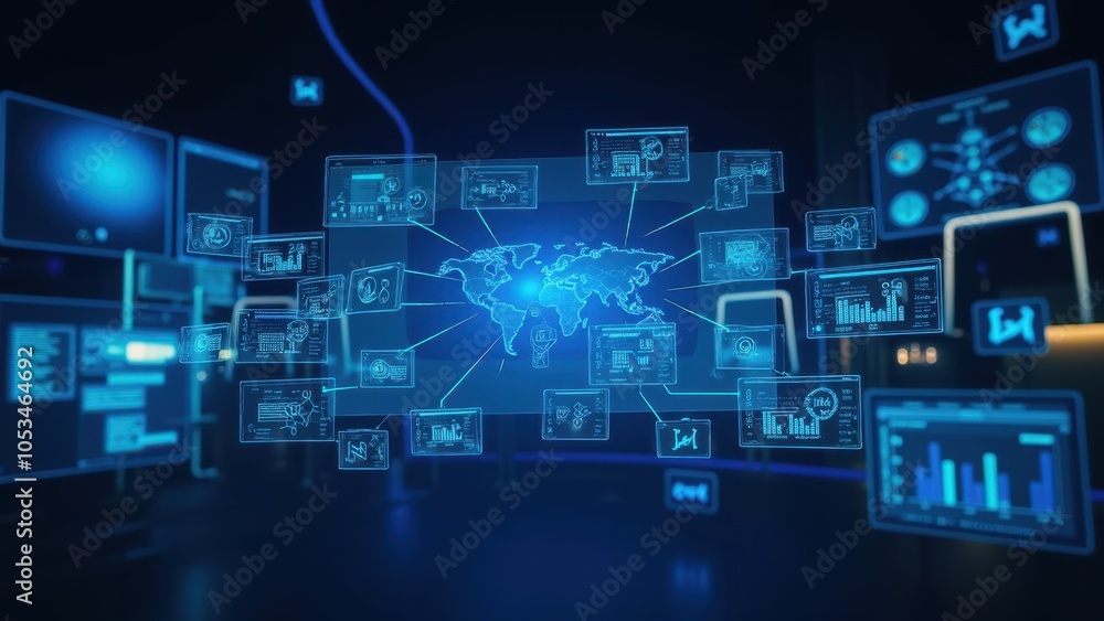 Aufkleber interactive map of global technology concepts