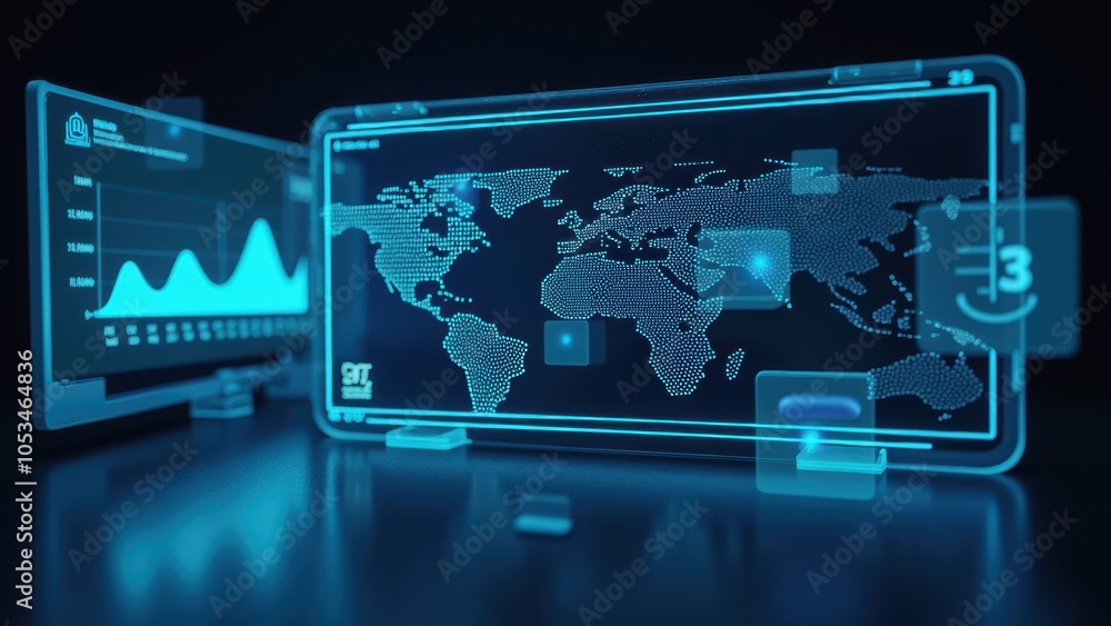 Poster digital world map with technology and ai interface