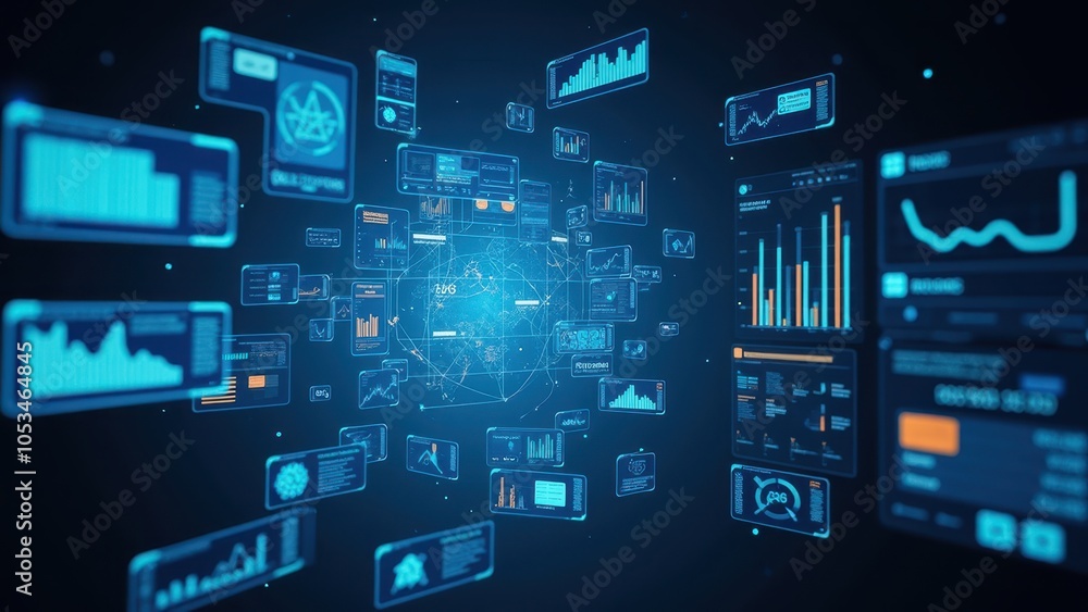 Poster futuristic technology and ai data visualization concept