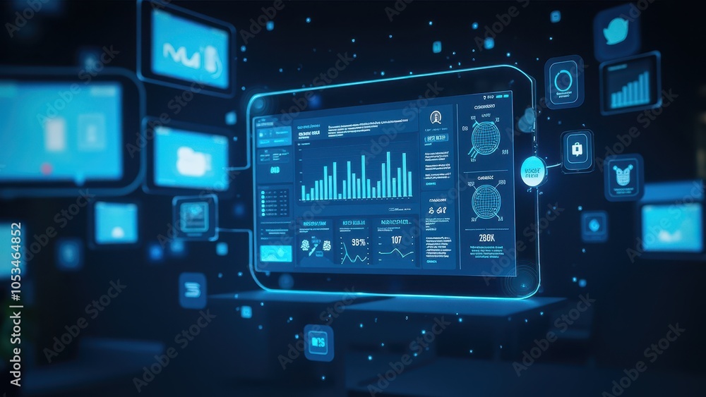 Poster digital data analytics and ai technology concepts