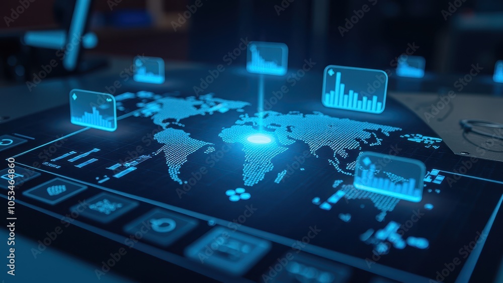 Aufkleber digital world map with ai technology concepts