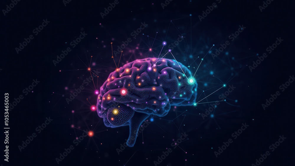 Poster abstract brain concept with technology and ai elements