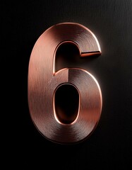 six 6 number copper metal metallic on black background isolated simple minimalist modern design