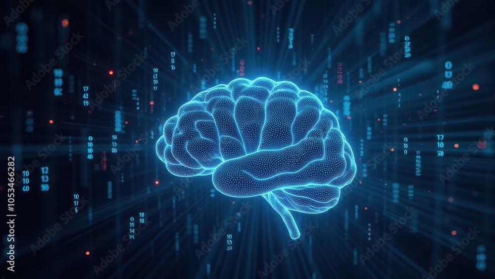 Poster futuristic ai brain concept with digital data flow
