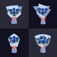 Vector blueberry flower bouquet isolated set with ribbon