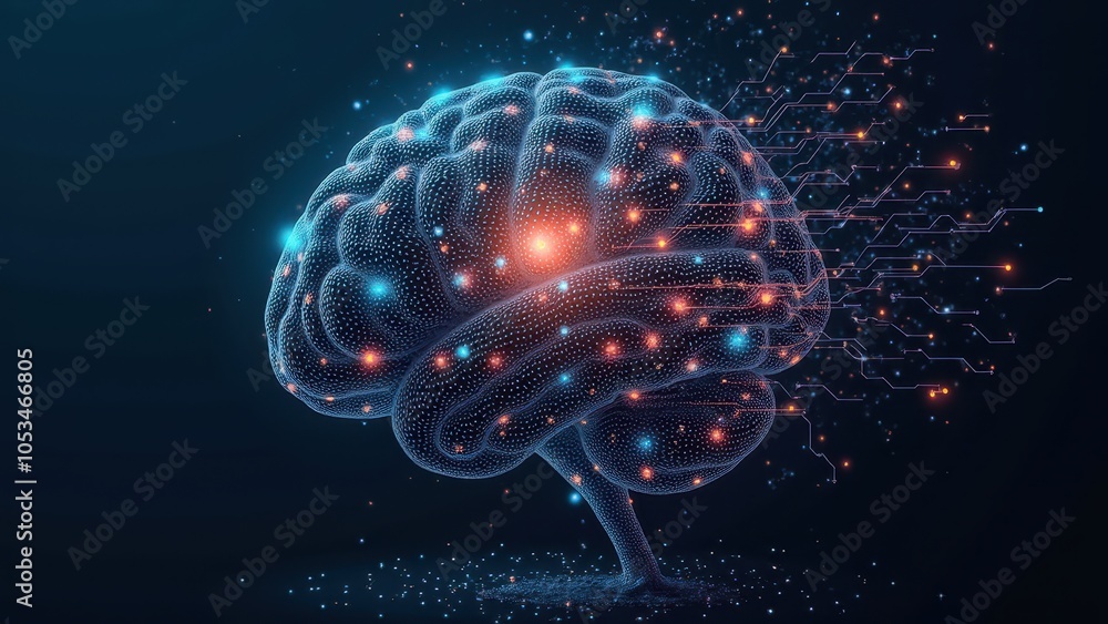 Poster abstract brain with digital connections and data flow