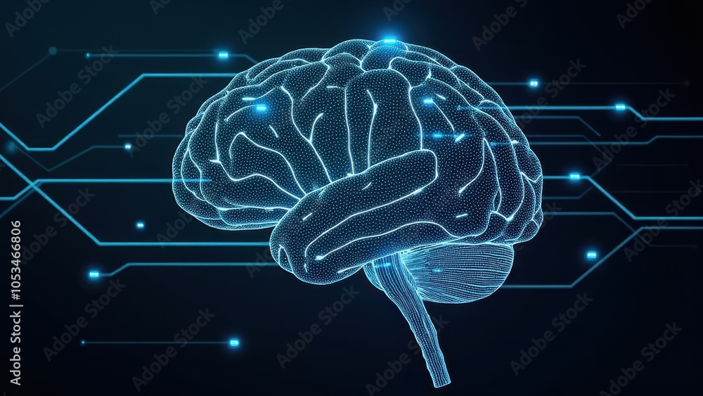 Poster digital brain with tech circuit background