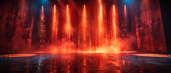 Naklejka premium ultra-sharp photo showcasing an illuminated stage with warm lighting, ideal for a modern dance performance, enhanced by generative AI spotlight effects