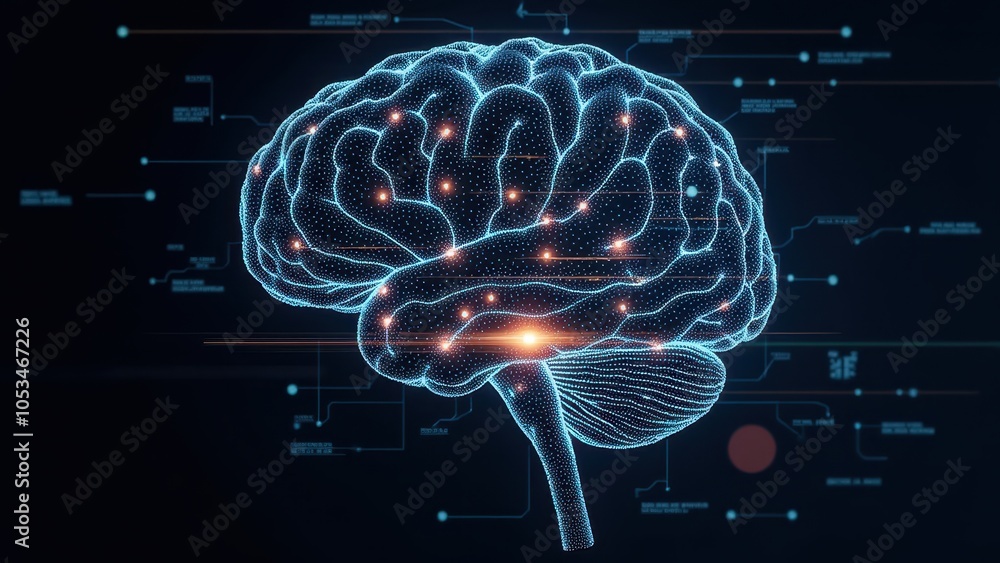 Poster futuristic brain concept with technology and ai elements
