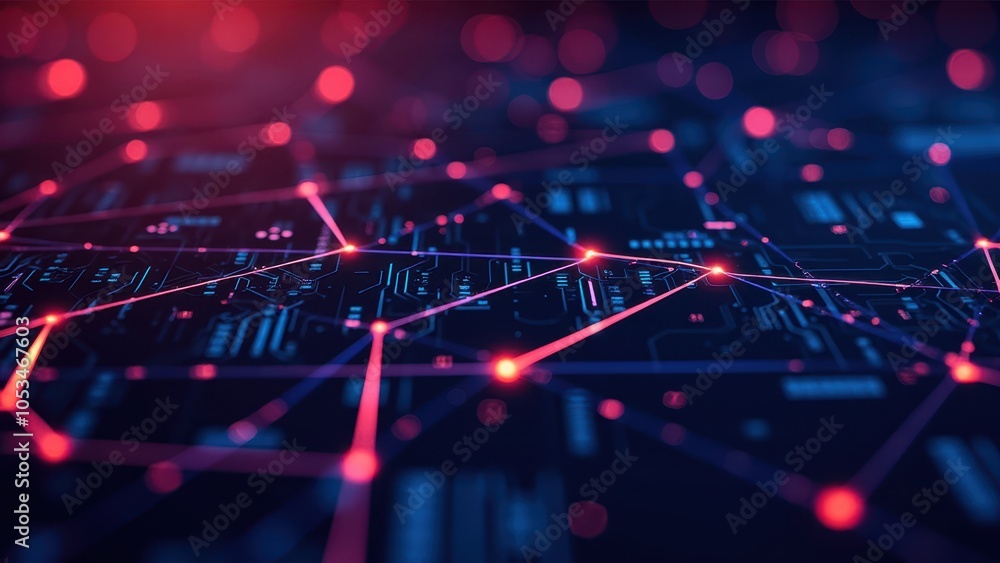 Poster abstract network visual with digital nodes and connections