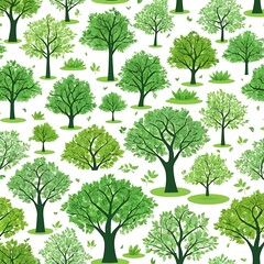 Collection of various green tree set on white background