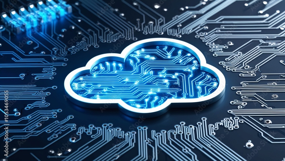 Poster 3d cloud computing symbol with circuit board