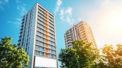 Fototapeta premium Modern residential buildings with clear blue sky and sunlight