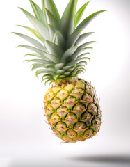 Fototapeta premium Pineapple fruits with leaves floating or flying isolated white background