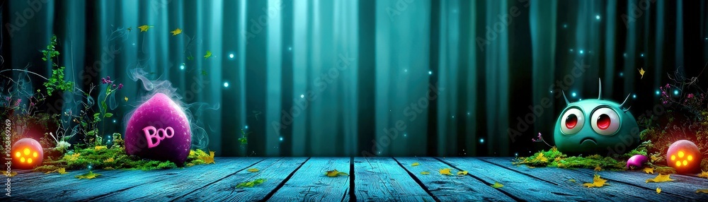 Poster spooky background with animated characters