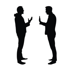 Silhouettes of Two Men Arguing or Having a Conversation. People, activities and expressing emotions vector art
