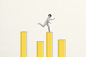 Composite photo collage of excited american girl run development chart motivation success career...