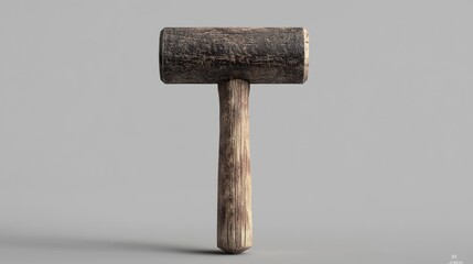 A wooden mallet with a cylindrical head and a sturdy handle, used for various tasks.