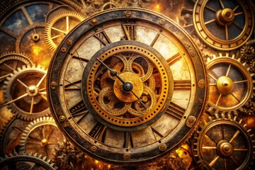 Obraz premium Vintage Clock Double Exposure Art with Intricate Design and Time Indicators, Capturing the Essence of Time and Craftsmanship in a Unique Photography Style