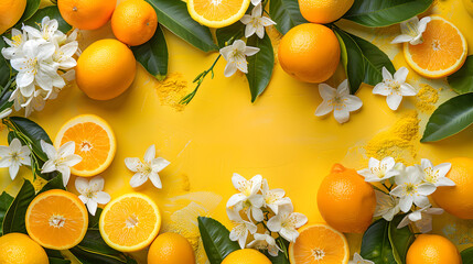 citrus and jasmine flowers arrangement background