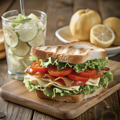 Savory Delight: Enjoy Hearty Ham Sandwiches with Fresh Vegetables for a Perfect Lunch Experience!