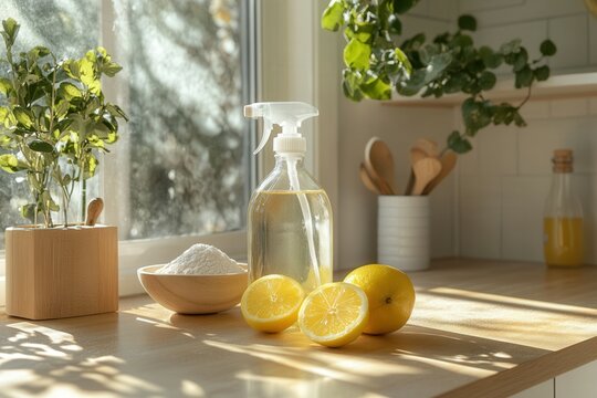 Eco-friendly cleaning products and ingredients create sustainable cleaning solutions for a healthy home
