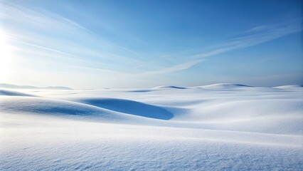 White snowy field with hills and smooth snow surface isolated on white background