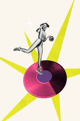 Composite trend artwork 3D sketch image photo collage of copyspace carefree retro party huge vinyl...