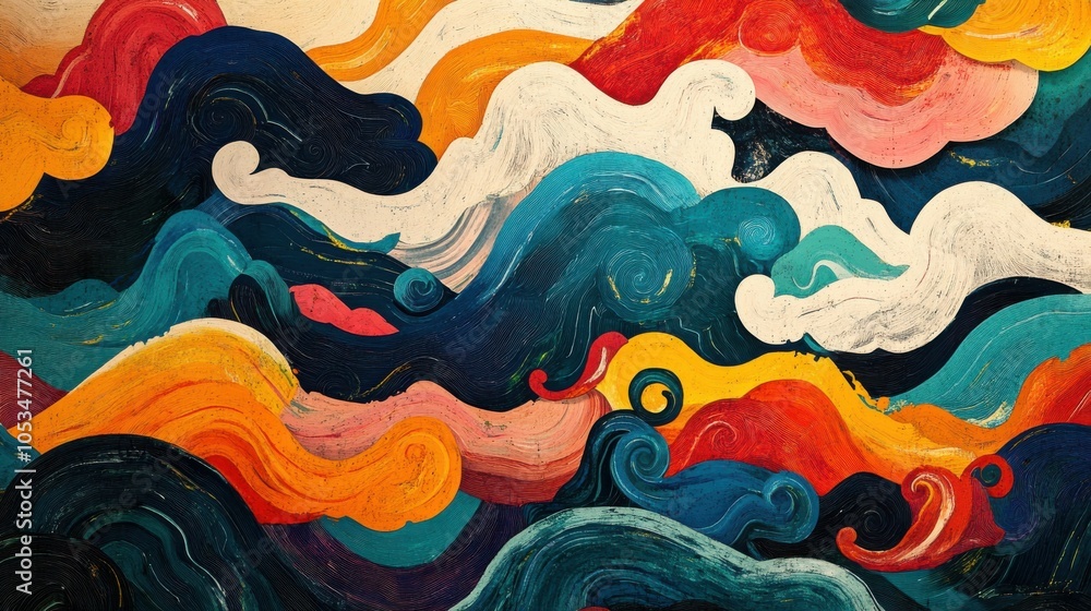 Poster repetitive patterns of colorful waves