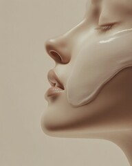  face with a smooth layer of cream applied on the cheek, plain background, warm natural lighting