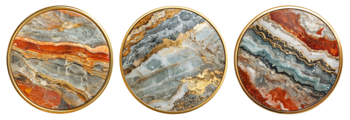 isolated marble stone round plate banners with gold border