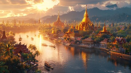 A beautiful city with a river running through it. Generative AI