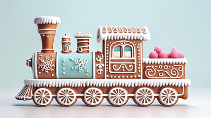 Christmas Gingerbread Train Adorned with Festive Decorations