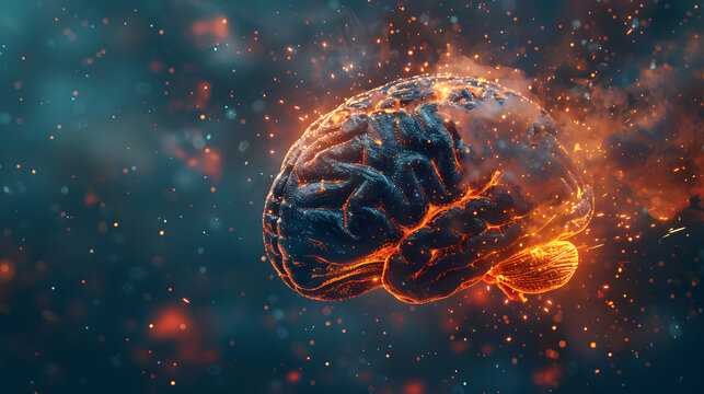Concept art of a human brain exploding with knowledge and creativity